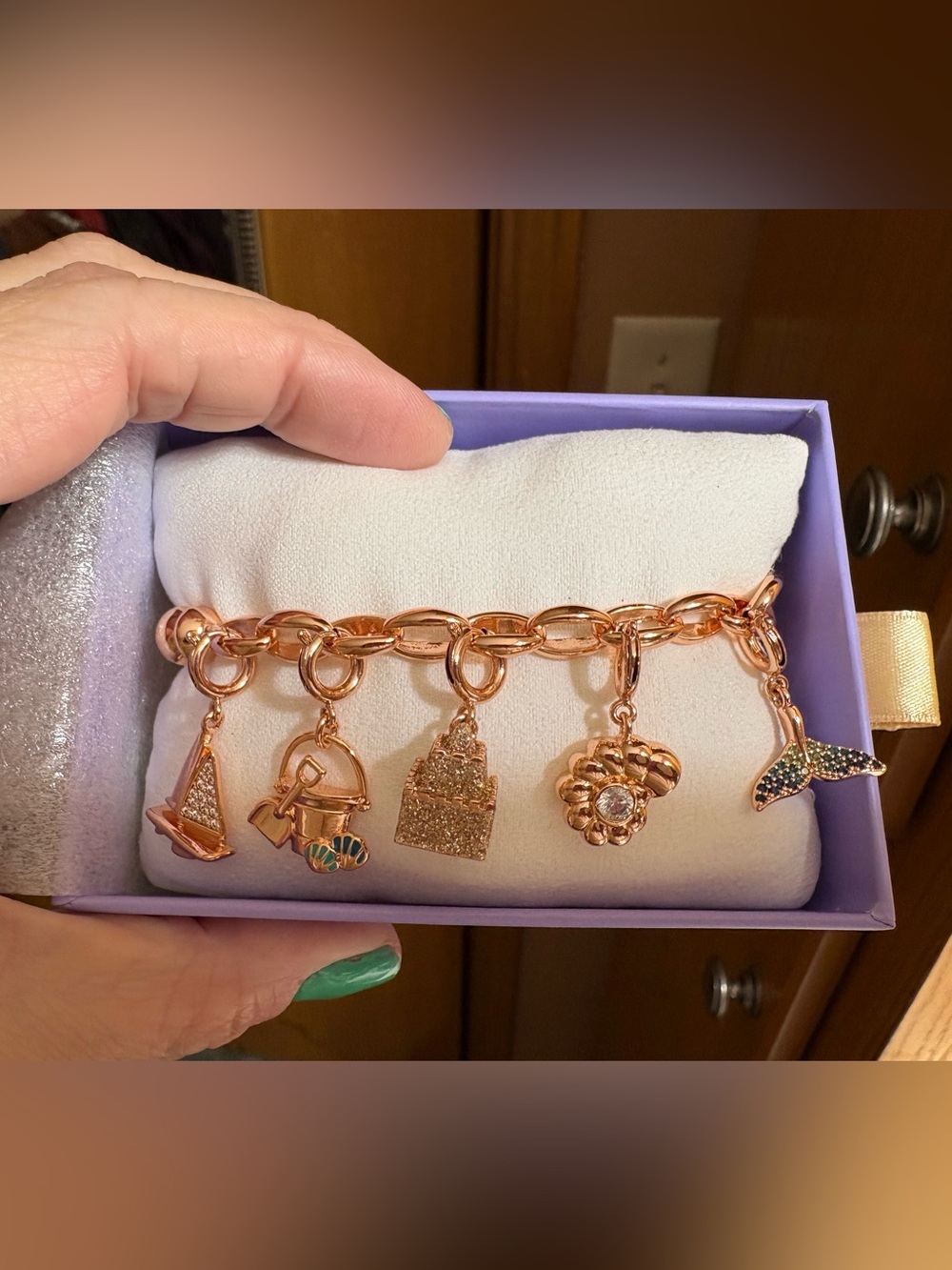 Rose Gold Charm Bracelet with Floral and Beach Charms